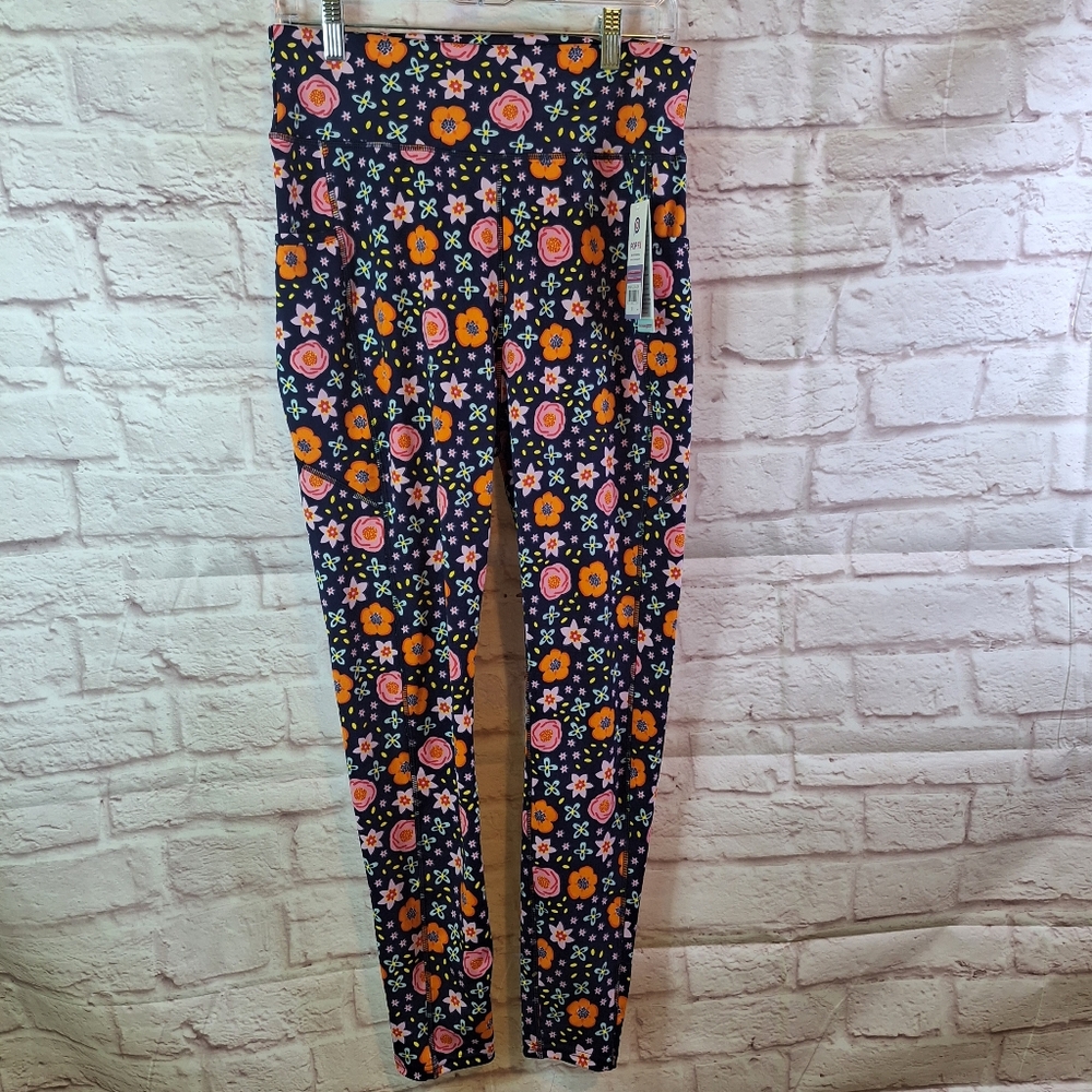 NWT Popfit Leggings XL POCKETS Full Length Bright Floral